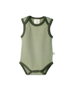 Babu Organic Cotton Singlet Bodysuit Sage Contrast