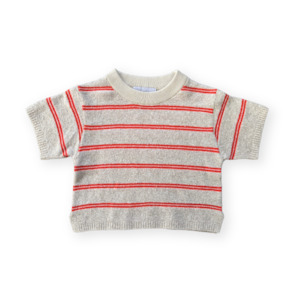 Grown Knitted Terry Striped Tee Dune/Rosso