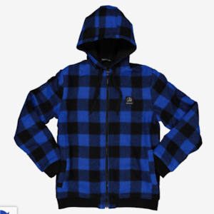 Boys Rainwear: Swanndri Kid's Crooked River Wool Hoodie Blue/Black Check