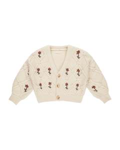 Girls Jumpers Jackets: Rylee & Cru Boxy Cardigan Winter Floral Embroidery