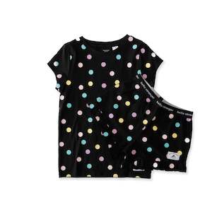 Girls Sleepwear: Hello Stranger Girls Summer PJS Black Dot