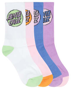 Girls Underwear Socks Tights: Santa Cruz Other Dot Crew Sock 4 Pack White | Purple | Pink | Blue