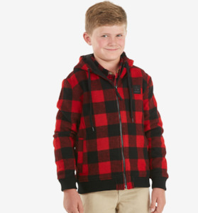 Swanndri Kid's Crooked River Wool Hoodie Red/Black Check