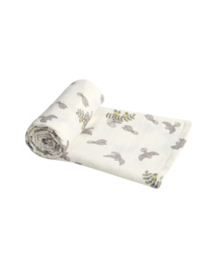 Babu Organic Muslin Swaddle Wrap NZ Forest Fantail