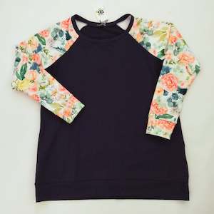 Sz 20 Raglan Jumper Navy with Floral Sleeves