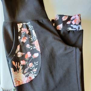 Baby wear: RTS Sz 14 ** Woman's Joggers Black With Floral Pockets!