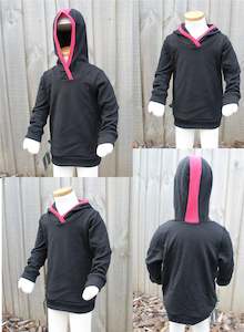 SALE Sz 1,2, Winter Weight Merino Hoodie Black & Pink