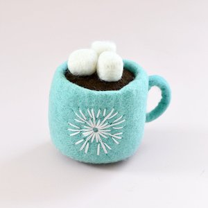 Christmas Felt Hot Chocolate Cacao with Marshmallows Blue