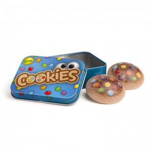 Erzi Wooden Cookies in a Tin