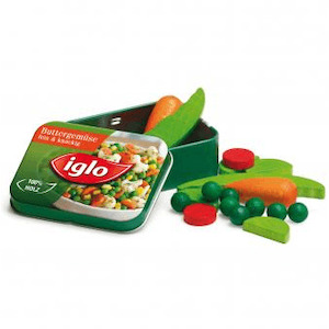 Erzi Wooden Frozen Vegetables in a Tin