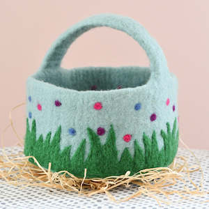 Easter Egg Hunt Basket | Felt Blue with Dots