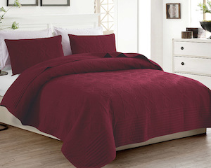 Brand New Burgyndy Luxury 3 Piece Quilted Bedspread With Wide Border B11