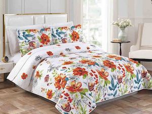 Brand New Luxury 3 Piece Quilted Bedspread Floral Print