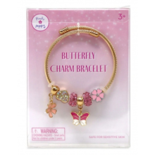 Pink Poppy Butterfly Charm Bracelet