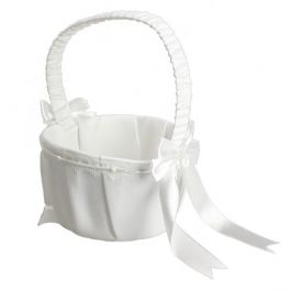 Flowergirl Basket - Bow and Pearl - White