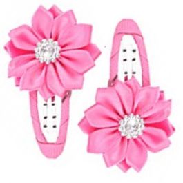 Gem Flower Hair Clips (2pc) - Pink