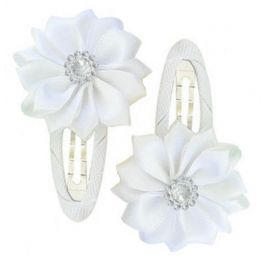 Design services: Gem Flower Hair Clips (2pc) - White