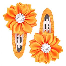 Gem Flower Hair Clips (2pc) - Orange