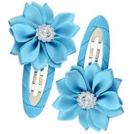 Gem Flower Hair Clips (2pc) - Aqua