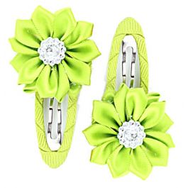 Design services: Gem Flower Hair Clips (2pc) - Green