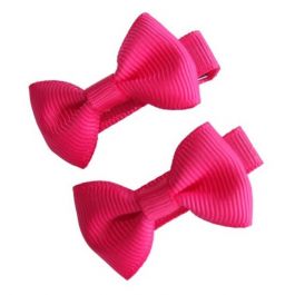 Mini Bow Hair Clips - (2pc) - Hot Pink