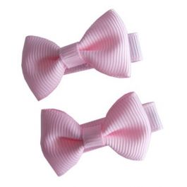 Mini Bow Hair Clips - (2pc) - Light Pink