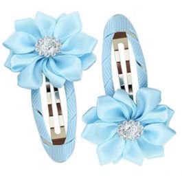 Gem Flower Hair Clips (2pc) - Light Blue