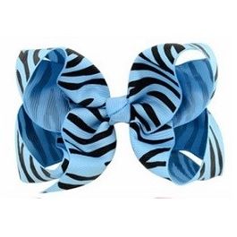 Zebra Print Bow Hair Clip - Blue