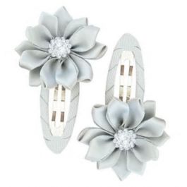 Gem Flower Hair Clips (2pc) - Grey/Silver