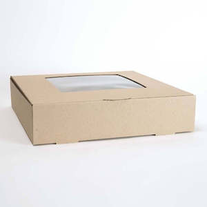 Corrugated Brown Window Cake Box 10x10x2.5 Inch (255x255x60mm) (Each)