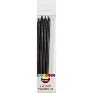 GoBake Long Candles Black & White 12cm 12/Pack