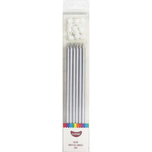 GoBake Candles Super Tall 18cm Silver 12/Pack