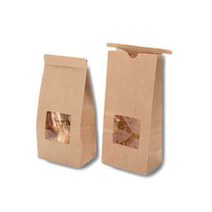 Brown Kraft Window Tin Tie Bag Medium 120x65x209mm (Each)