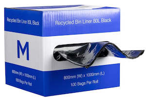 M Recycled Bin Liners in Dispenser Box 80L Black | 100/Box