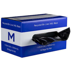 M Recycled Bin Liners in Dispenser Box 240L Black | 100/Box