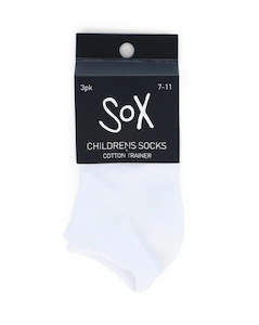 SOX 3 Pack Trainer Socks - Kids UK 7-11 WHITE