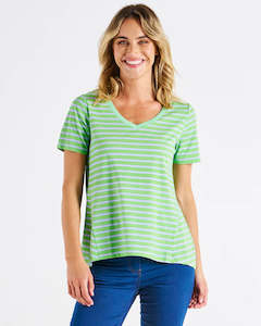 Betty Basics Luella Tee Green Tea/Cornflower Stripe