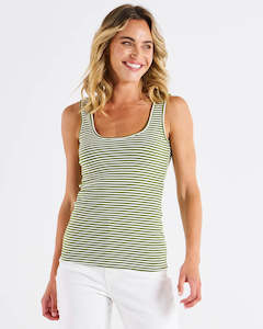 Betty Basics Emma Scoop Tank Avocado Stripe