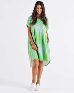 Betty Basics Maxine T-shirt Dress Green Tea/Cornflower Stripe