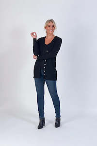 Cardis: Vassalli Longline Button Cardigan Black