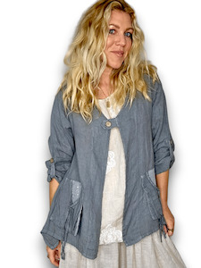 Helga May Grey Sequin Pocket Linen Jacket