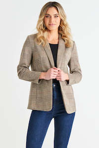 Betty Basics Portsea Blazer Mocha Plaid