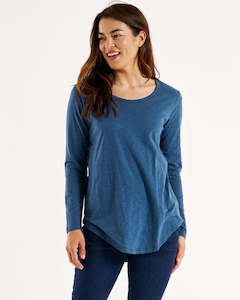 Betty Basics Megan Long Sleeve Top Steel Blue