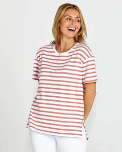 Betty Basics Mia Split Hem Tee Dusty Pink Stripe