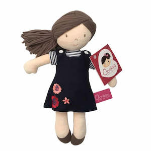 Toy: Ruby - Dark Brown Hair & Dark Blue Dress, Organic (GOTS)