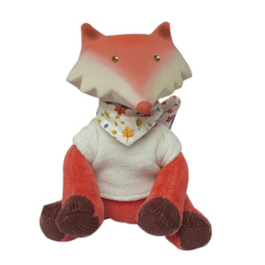 Toy: FOX WITH VEST & NATURAL RUBBER TEETHER HEAD