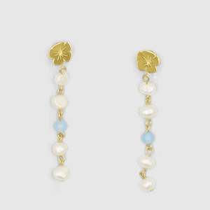 Brie Leon Marie Pearl Drop Earrings GOLD/SKY