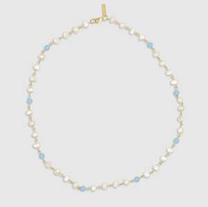 Brie Leon Marie Pearl Choker GOLD/SKY BLUE