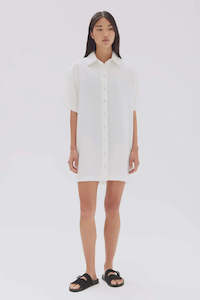 Clothing: Louise Linen Mini Shirt Dress | White