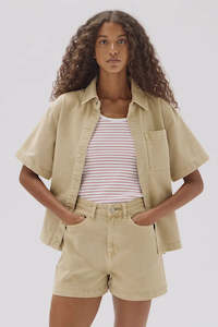 Clothing: Boxy Denim Short | Tan